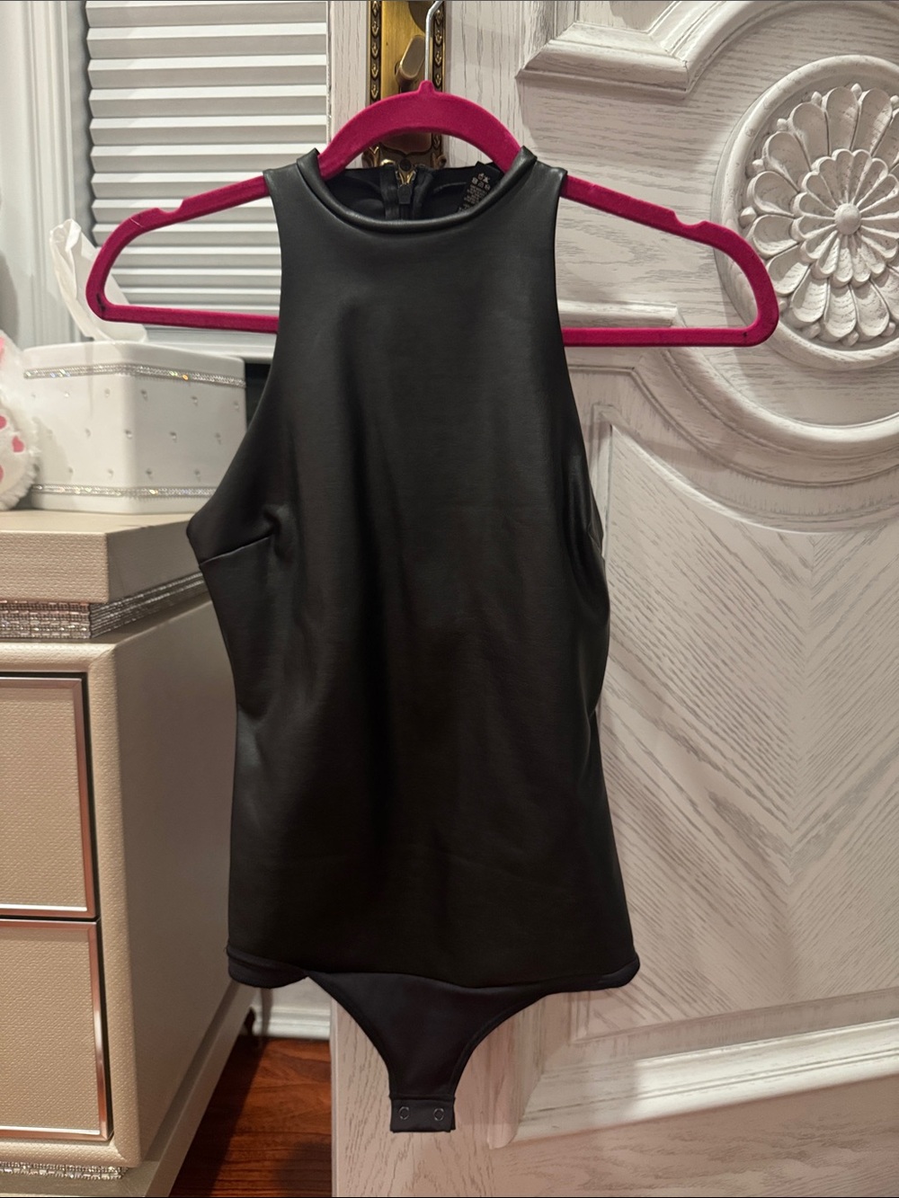 SKIMS- New with tags Black Faux Leather High Neck Bodysuit
